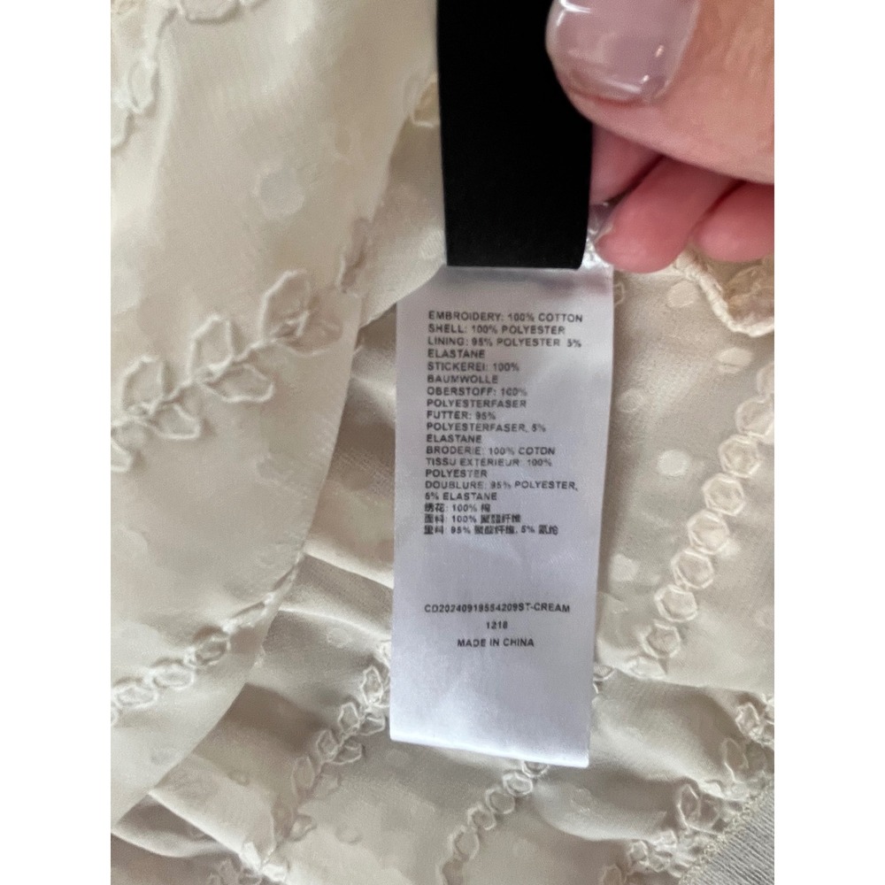 Cider Cream Smocked Peplum Blouse sz M Mock Neck Swiss Dot Embroidered Romantic - Picture 12 of 16